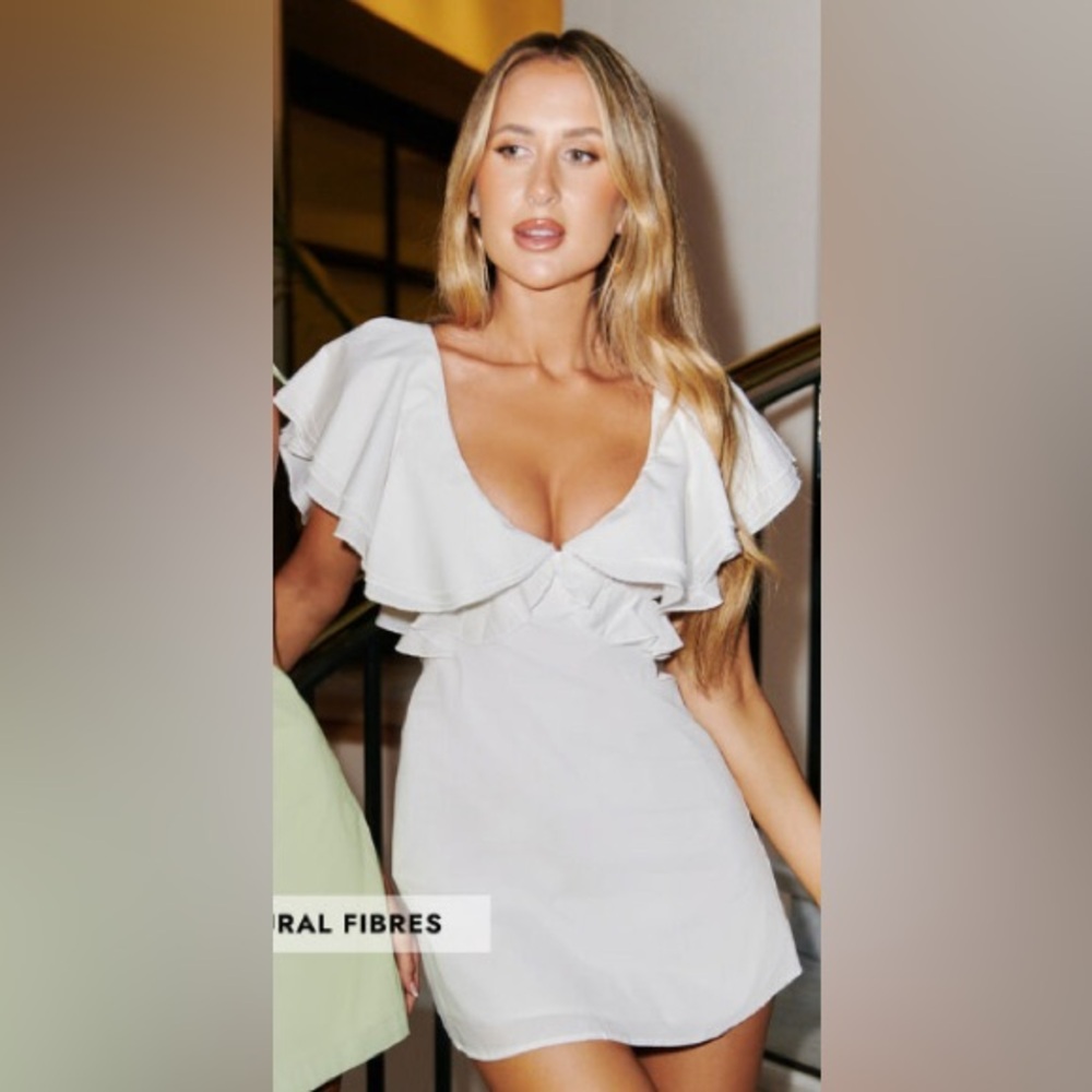 Showpo MITCHELLE MINI DRESS - PLUNGE NECK COTTON BABYDOLL DRESS IN WHITE